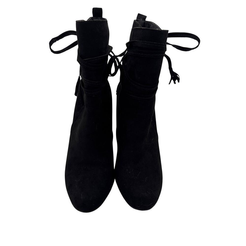 Women’s Just Fab Size 9 Black Suede Heeled Boots w/ Laces